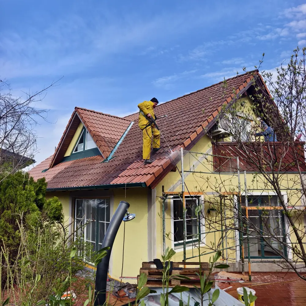 Professionelle Dachreinigung am Wohnhaus